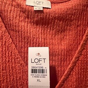 LOFT Orange V-Neck Sweater with Textured Knit